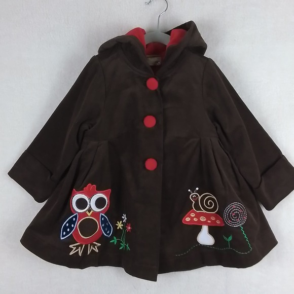 Maria Elena 4T Fleece Lined Corduroy Swing Coat in‎ Brown w/ Embroidery - Picture 1 of 14